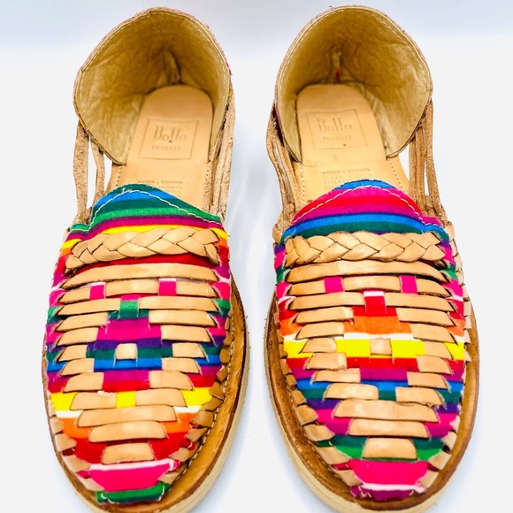 armandos Shoes - Armandos Rainbow Multi-Colored Huaraches Slip On Leather Woven Leather Shoes